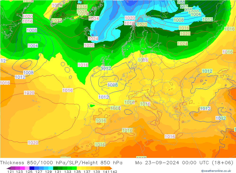 Schichtdicke 850-1000 hPa GFS Mo 23.09.2024 00 UTC