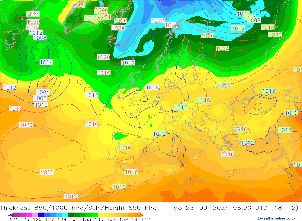 Thck 850-1000 hPa GFS Mo 23.09.2024 06 UTC