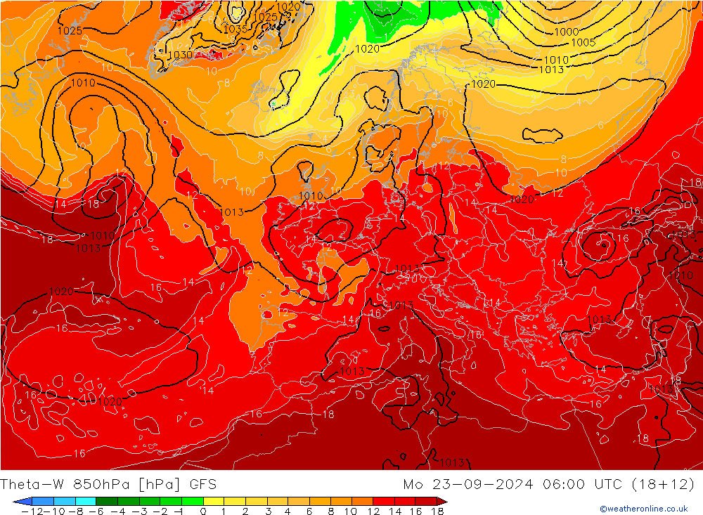 Theta-W 850hPa GFS Mo 23.09.2024 06 UTC