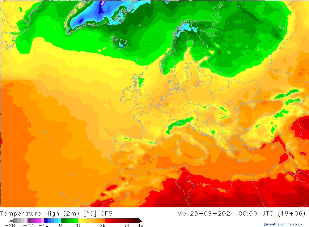 Höchstwerte (2m) GFS Mo 23.09.2024 00 UTC