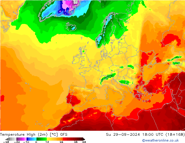 Maksimum Değer (2m) GFS Paz 29.09.2024 18 UTC