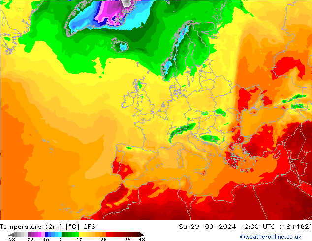 Sıcaklık Haritası (2m) GFS Paz 29.09.2024 12 UTC