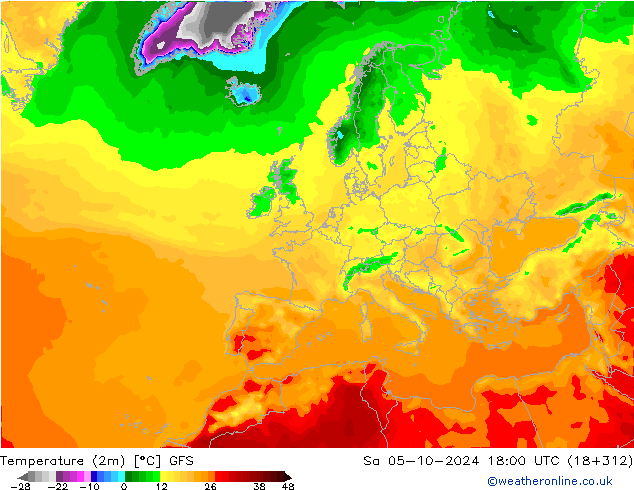 Sıcaklık Haritası (2m) GFS Cts 05.10.2024 18 UTC