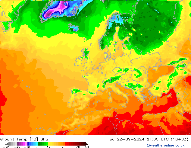 Ground Temp GFS Su 22.09.2024 21 UTC