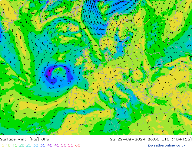 Surface wind GFS Su 29.09.2024 06 UTC