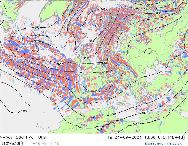 V-Adv. 500 hPa GFS  24.09.2024 18 UTC