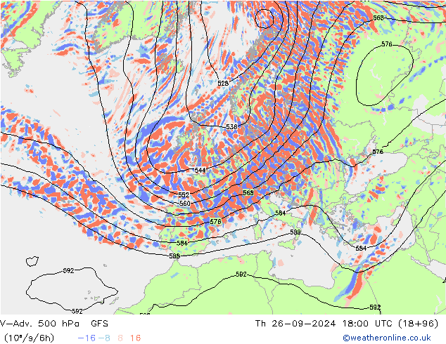 V-Adv. 500 hPa GFS Čt 26.09.2024 18 UTC