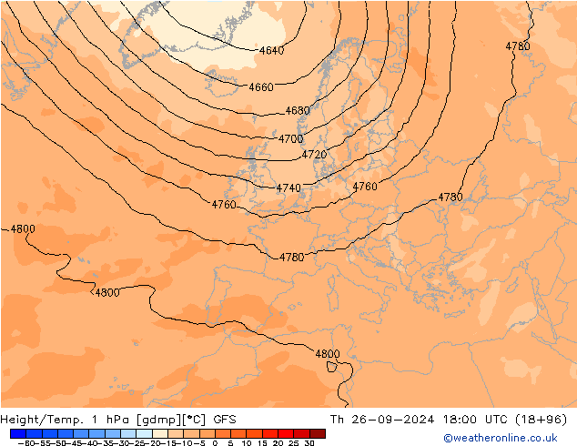 Height/Temp. 1 гПа GFS чт 26.09.2024 18 UTC