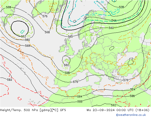 Height/Temp. 500 hPa GFS Mo 23.09.2024 00 UTC