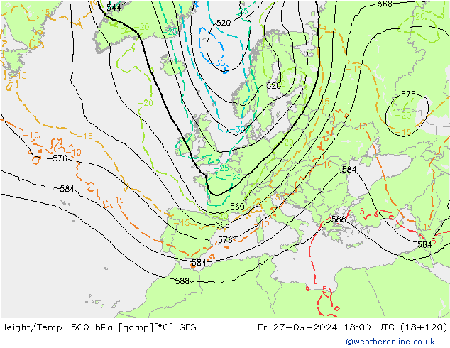 Z500/Rain (+SLP)/Z850 GFS Fr 27.09.2024 18 UTC