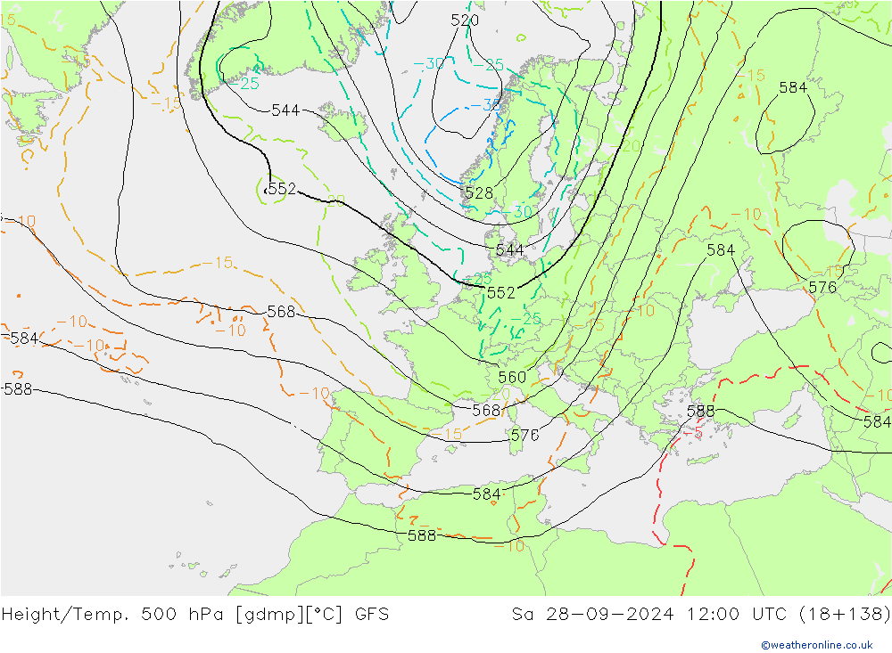 Height/Temp. 500 hPa GFS sab 28.09.2024 12 UTC