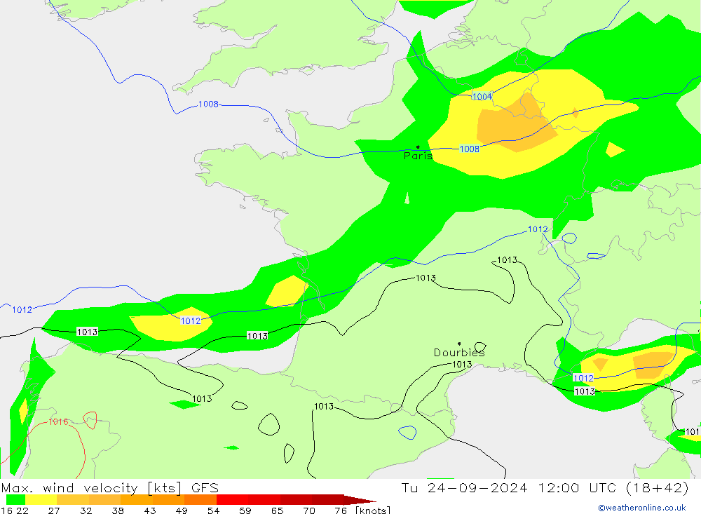 Max. wind velocity GFS mar 24.09.2024 12 UTC