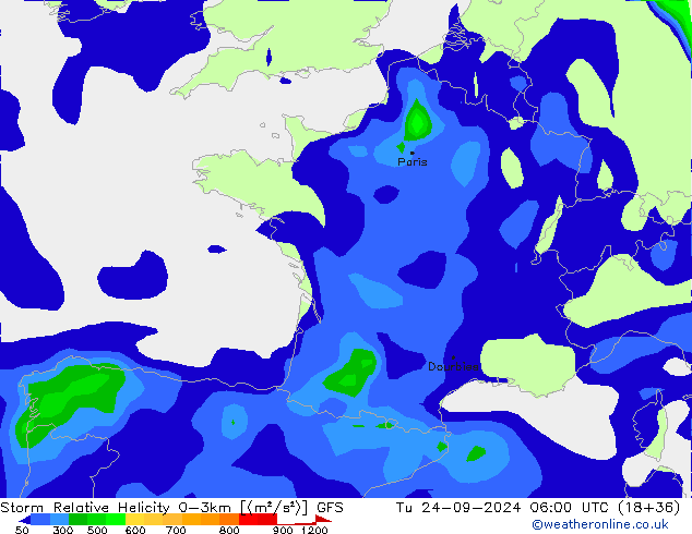 Storm Relative Helicity GFS di 24.09.2024 06 UTC