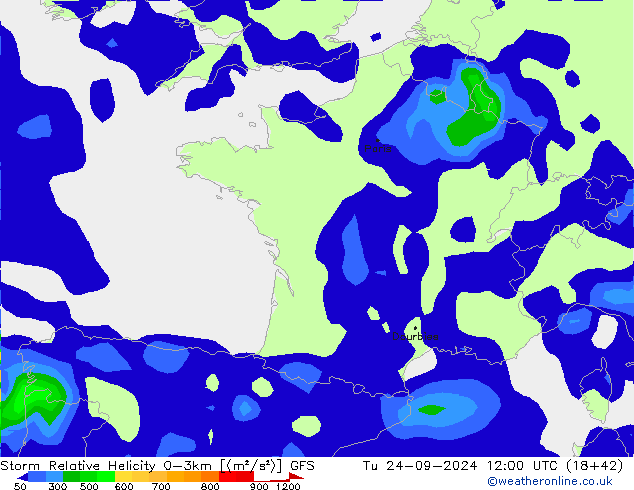 Storm Relative Helicity GFS вт 24.09.2024 12 UTC