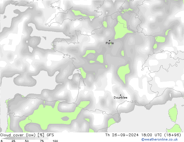 zachmurzenie (niskie) GFS czw. 26.09.2024 18 UTC