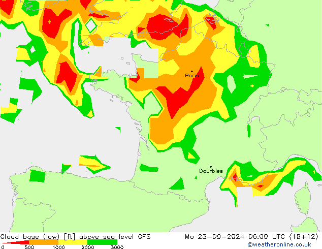 Cloud base (low) GFS Mo 23.09.2024 06 UTC