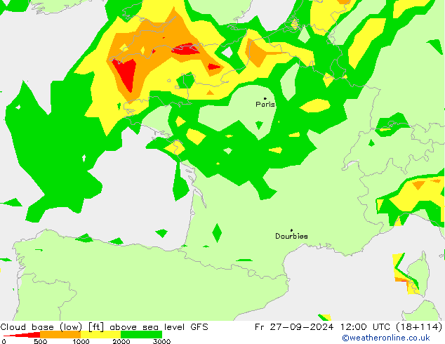 Alçak Bulut Alt Sınırı GFS Cu 27.09.2024 12 UTC