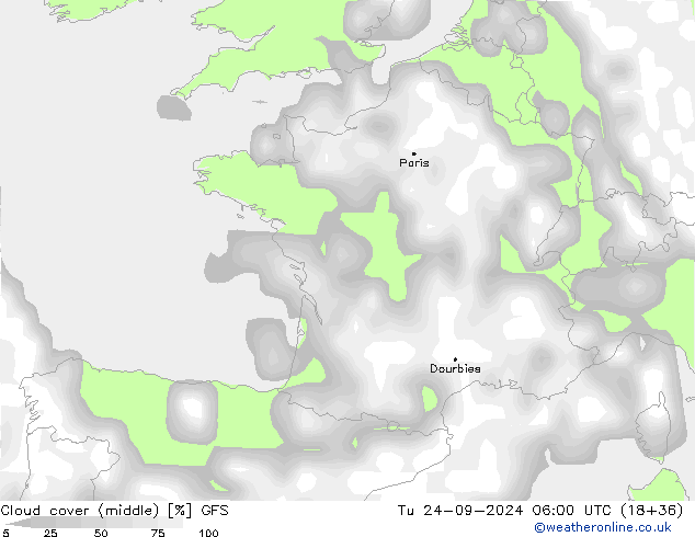 Bewolking (Middelb.) GFS di 24.09.2024 06 UTC