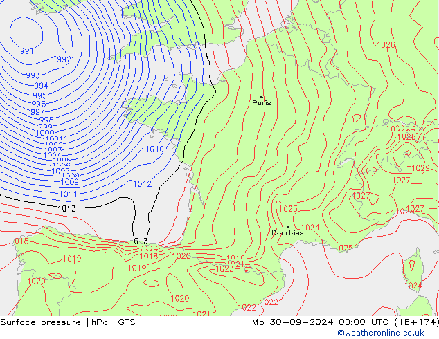 Pressione al suolo GFS lun 30.09.2024 00 UTC