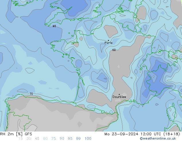 RH 2m GFS Mo 23.09.2024 12 UTC