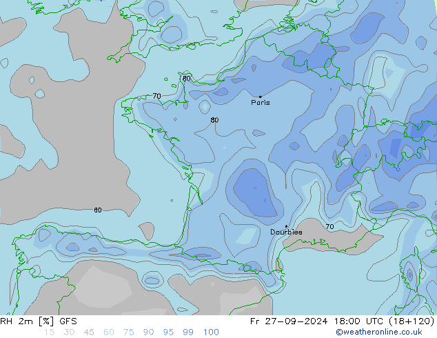 RH 2m GFS Pá 27.09.2024 18 UTC