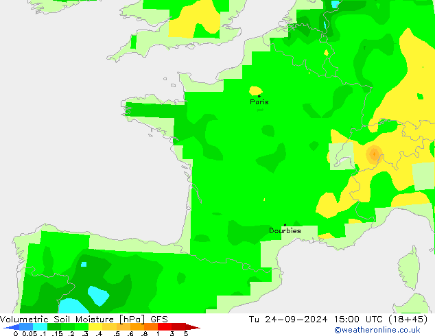 Volumetric Soil Moisture GFS Tu 24.09.2024 15 UTC