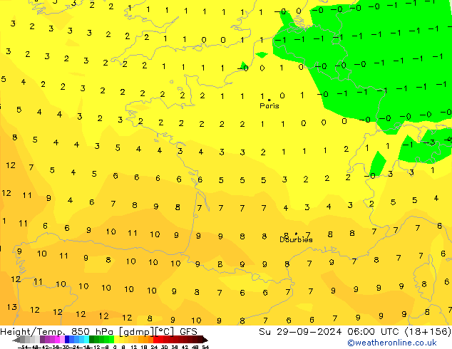 Height/Temp. 850 hPa GFS Su 29.09.2024 06 UTC