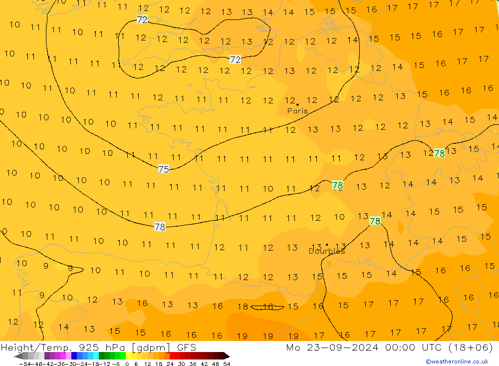 Height/Temp. 925 hPa GFS Seg 23.09.2024 00 UTC
