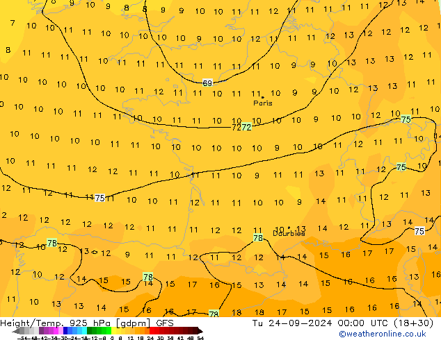 Height/Temp. 925 hPa GFS  24.09.2024 00 UTC