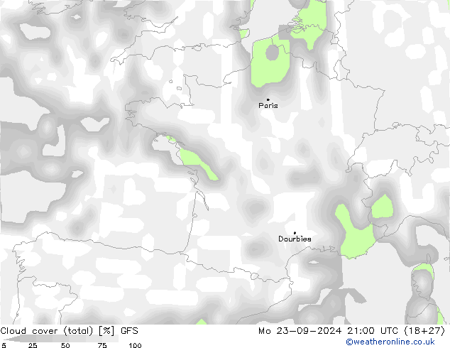 nuvens (total) GFS Seg 23.09.2024 21 UTC