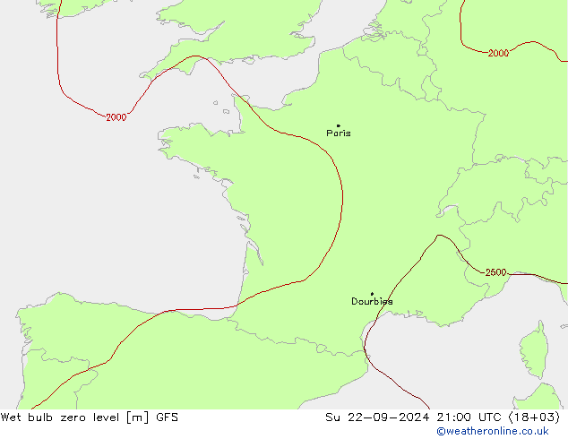 Wet bulb zero level GFS Su 22.09.2024 21 UTC