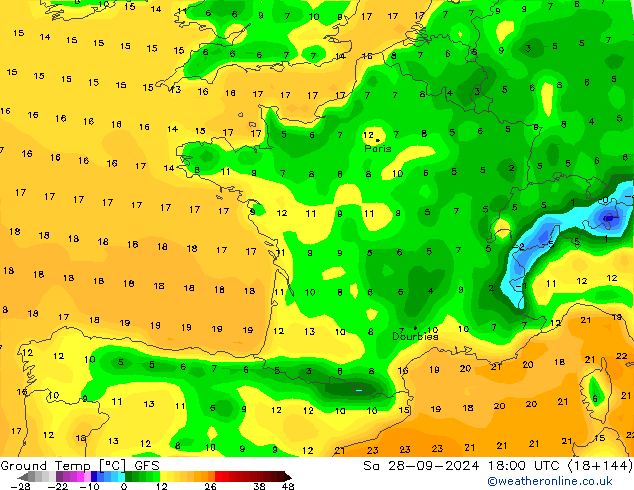 Temp GFS sam 28.09.2024 18 UTC