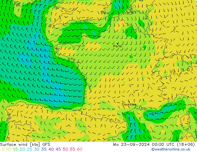 Bodenwind GFS Mo 23.09.2024 00 UTC