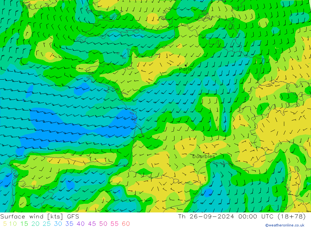 Wind 10 m GFS do 26.09.2024 00 UTC