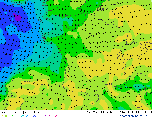 Vento 10 m GFS dom 29.09.2024 12 UTC