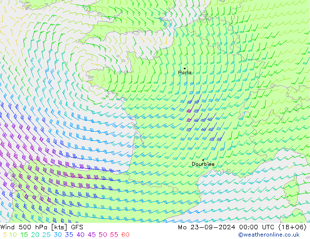 Wind 500 hPa GFS Mo 23.09.2024 00 UTC