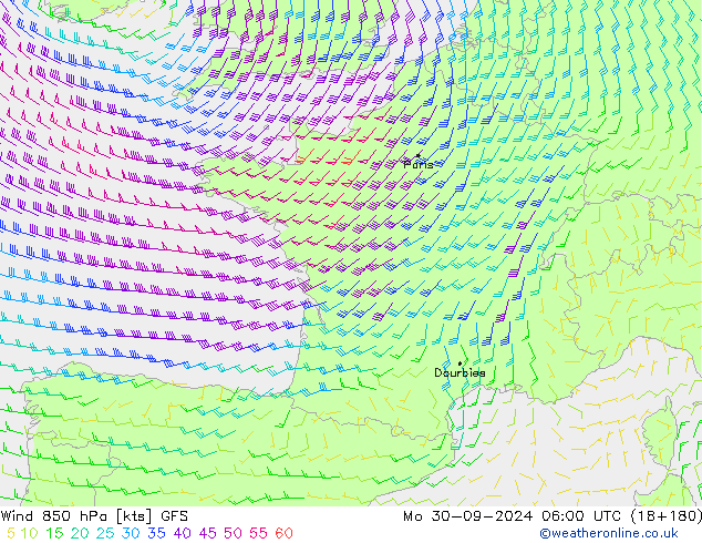 Wind 850 hPa GFS Mo 30.09.2024 06 UTC