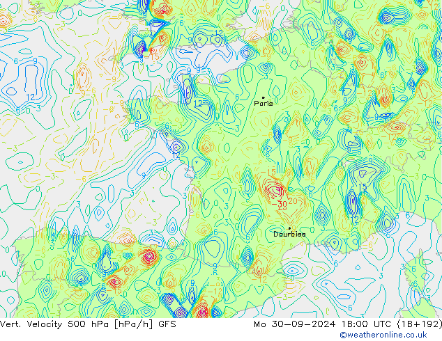 Vert. Velocity 500 hPa GFS pon. 30.09.2024 18 UTC