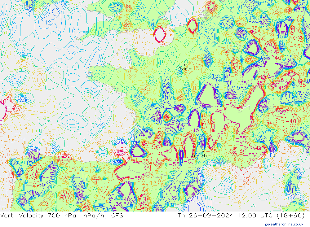 Vert. snelheid 700 hPa GFS do 26.09.2024 12 UTC