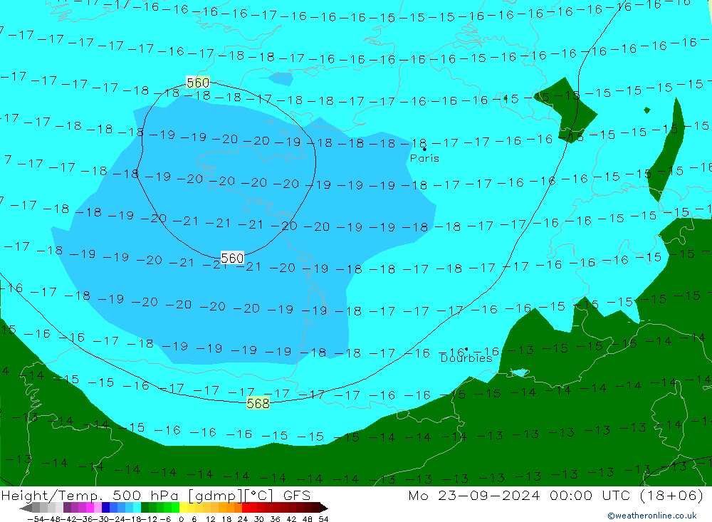 Géop./Temp. 500 hPa GFS lun 23.09.2024 00 UTC