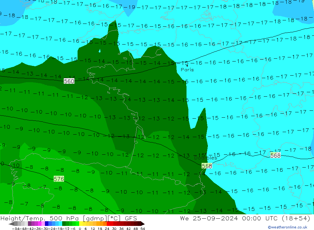 Height/Temp. 500 hPa GFS  25.09.2024 00 UTC