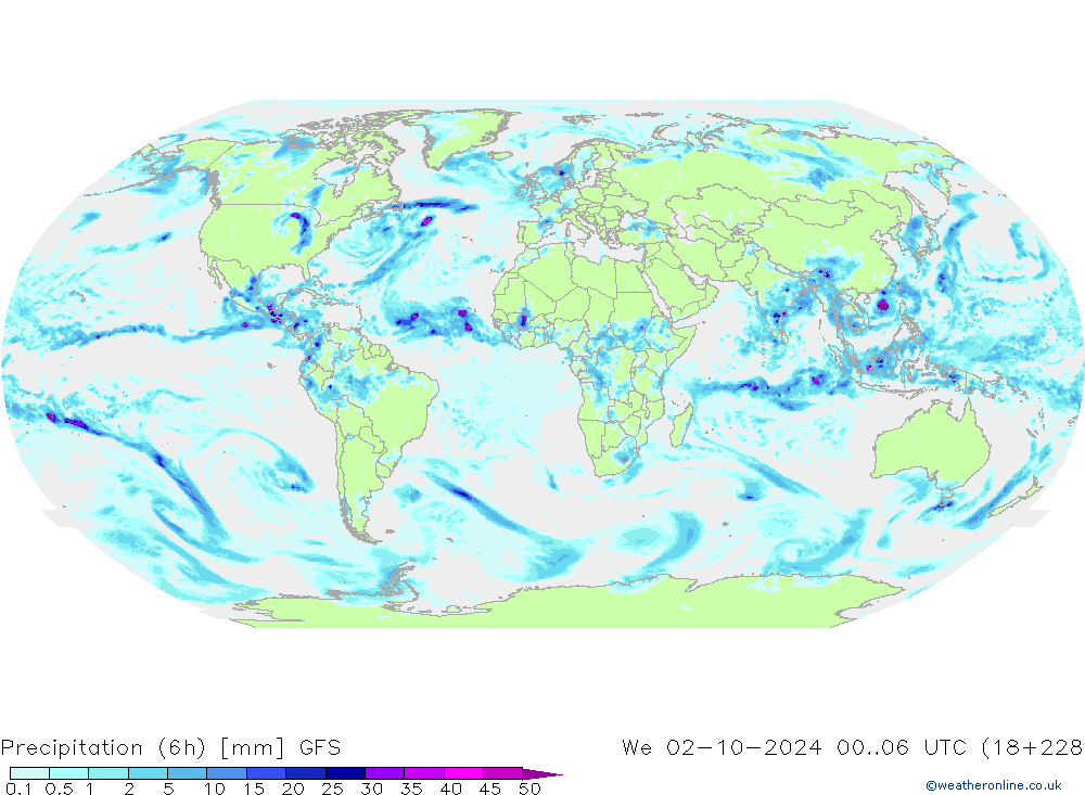 Totale neerslag (6h) GFS wo 02.10.2024 06 UTC