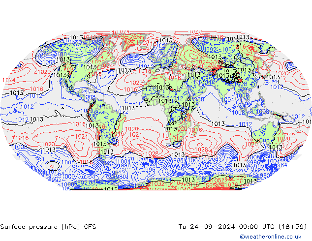 ciśnienie GFS wto. 24.09.2024 09 UTC