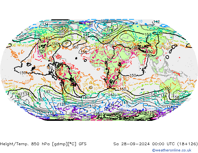 Hoogte/Temp. 850 hPa GFS za 28.09.2024 00 UTC