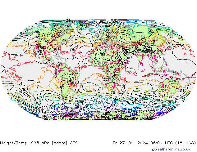 Height/Temp. 925 hPa GFS Sex 27.09.2024 06 UTC