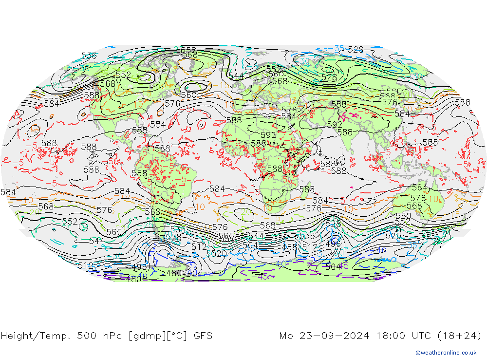 Z500/Rain (+SLP)/Z850 GFS Mo 23.09.2024 18 UTC