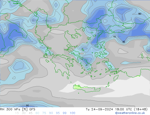 RH 300 hPa GFS Di 24.09.2024 18 UTC