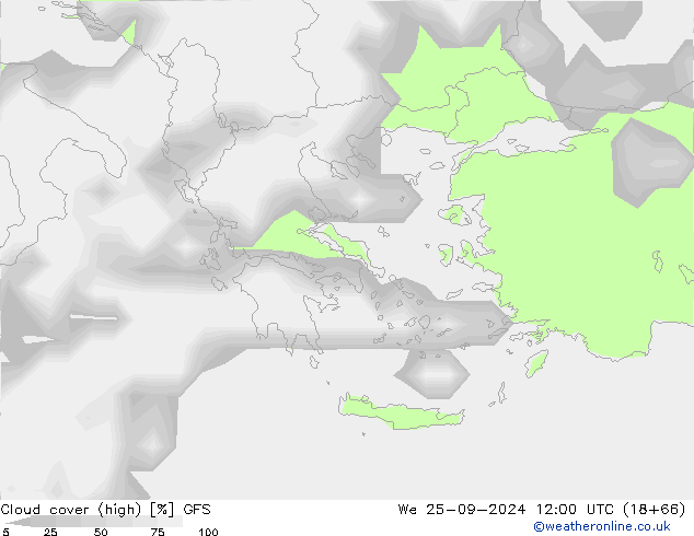 Cloud cover (high) GFS We 25.09.2024 12 UTC