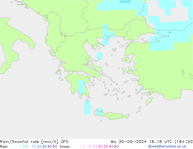 Rain/Snowfall rate GFS Mo 30.09.2024 18 UTC