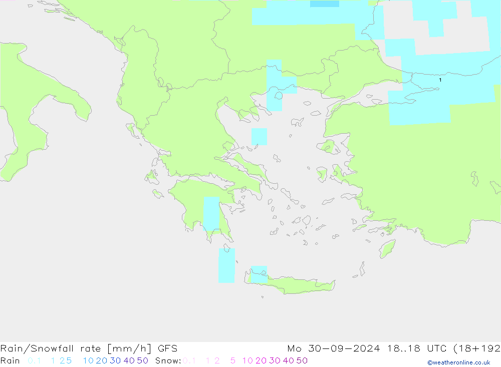 Rain/Snowfall rate GFS Mo 30.09.2024 18 UTC